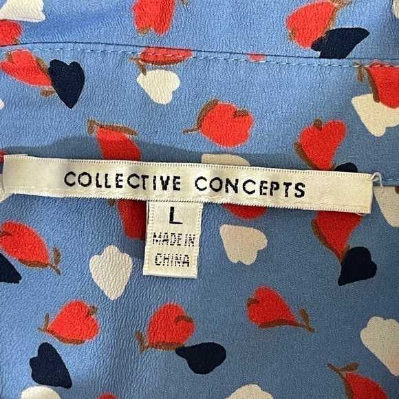 Collective concepts sz lg blouse top silky feel in a mini design in blues, rust - Picture 9 of 10